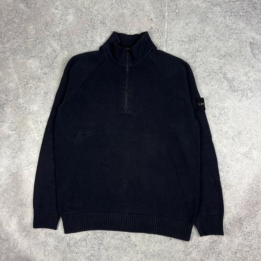 Stone Island Navy Knit Quarter Zip Sweatshirt Large 23”