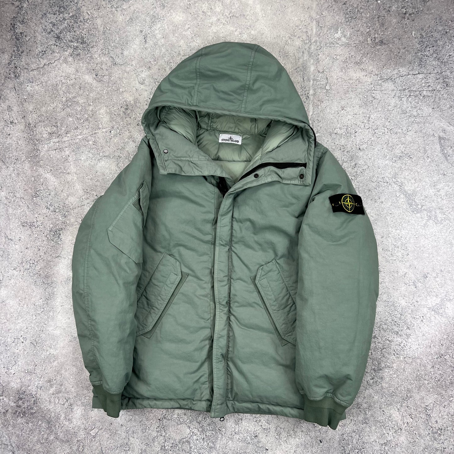 Stone Island Green Opaque Nylon Twill Down Jacket Large 26.5”