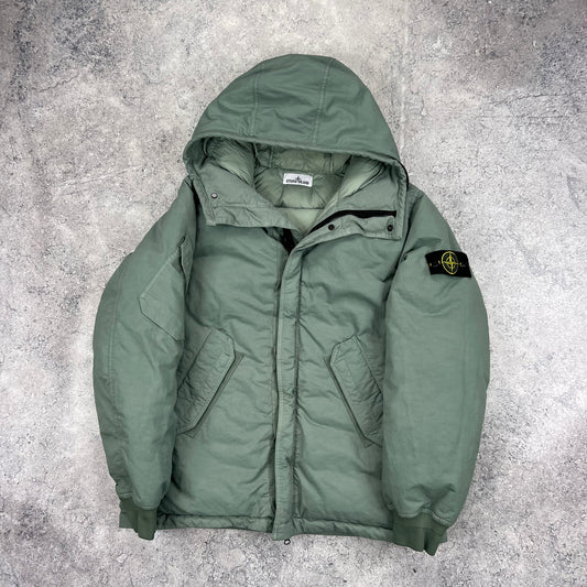 Stone Island Green Opaque Nylon Twill Down Jacket Large 26.5”
