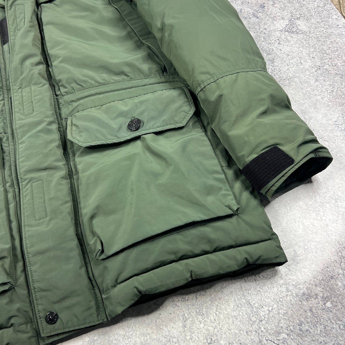 Stone Island Green Micro Reps Down Parka Large 25.5”
