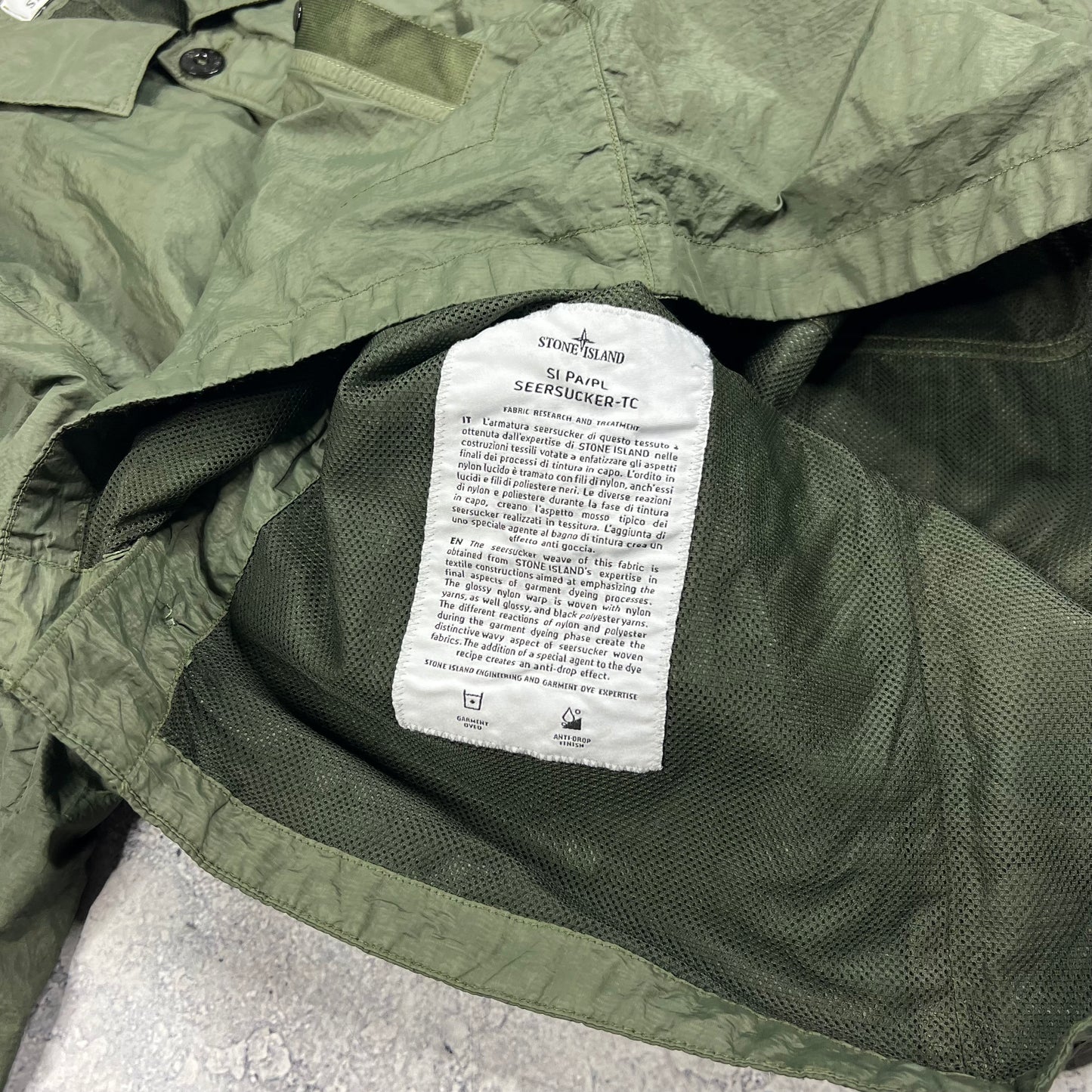 Stone Island Khaki Nylon Seersucker Overshirt Medium 21.5”