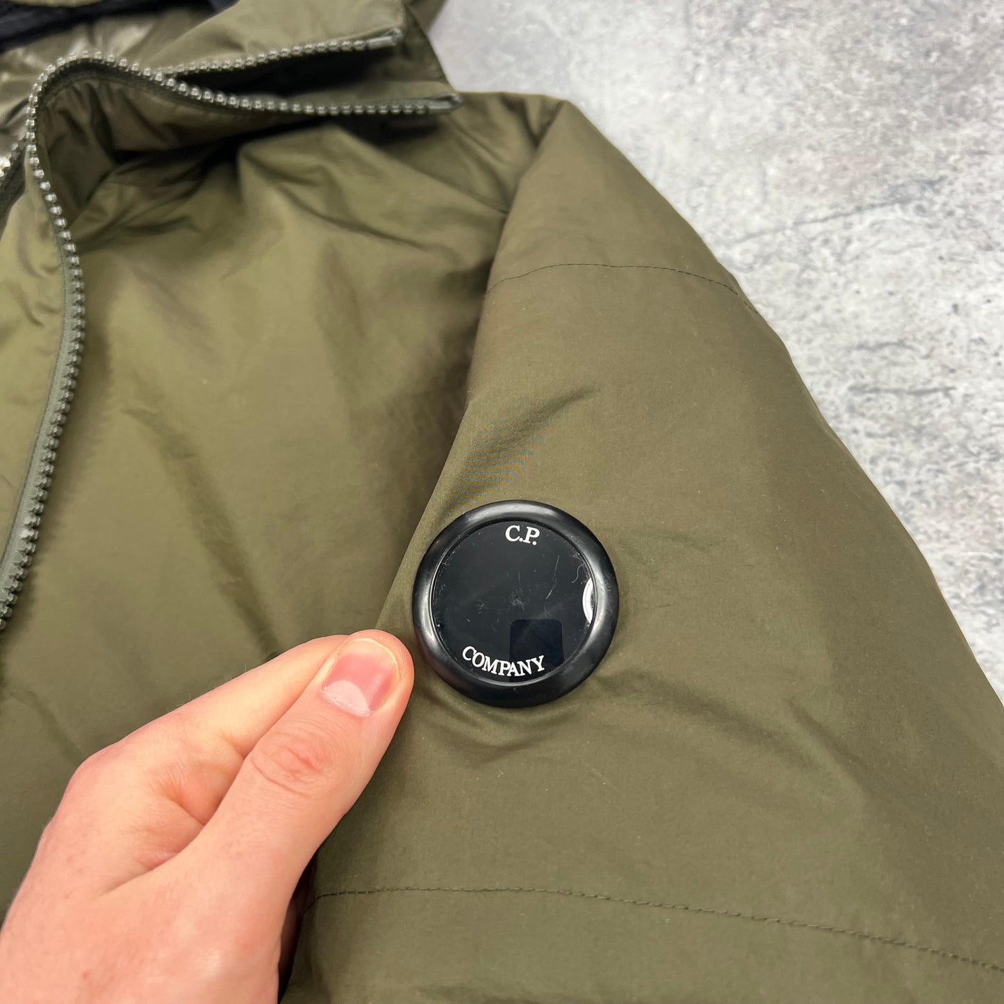 CP Company Khaki Micro M Down Jacket Size 50 Large 24”