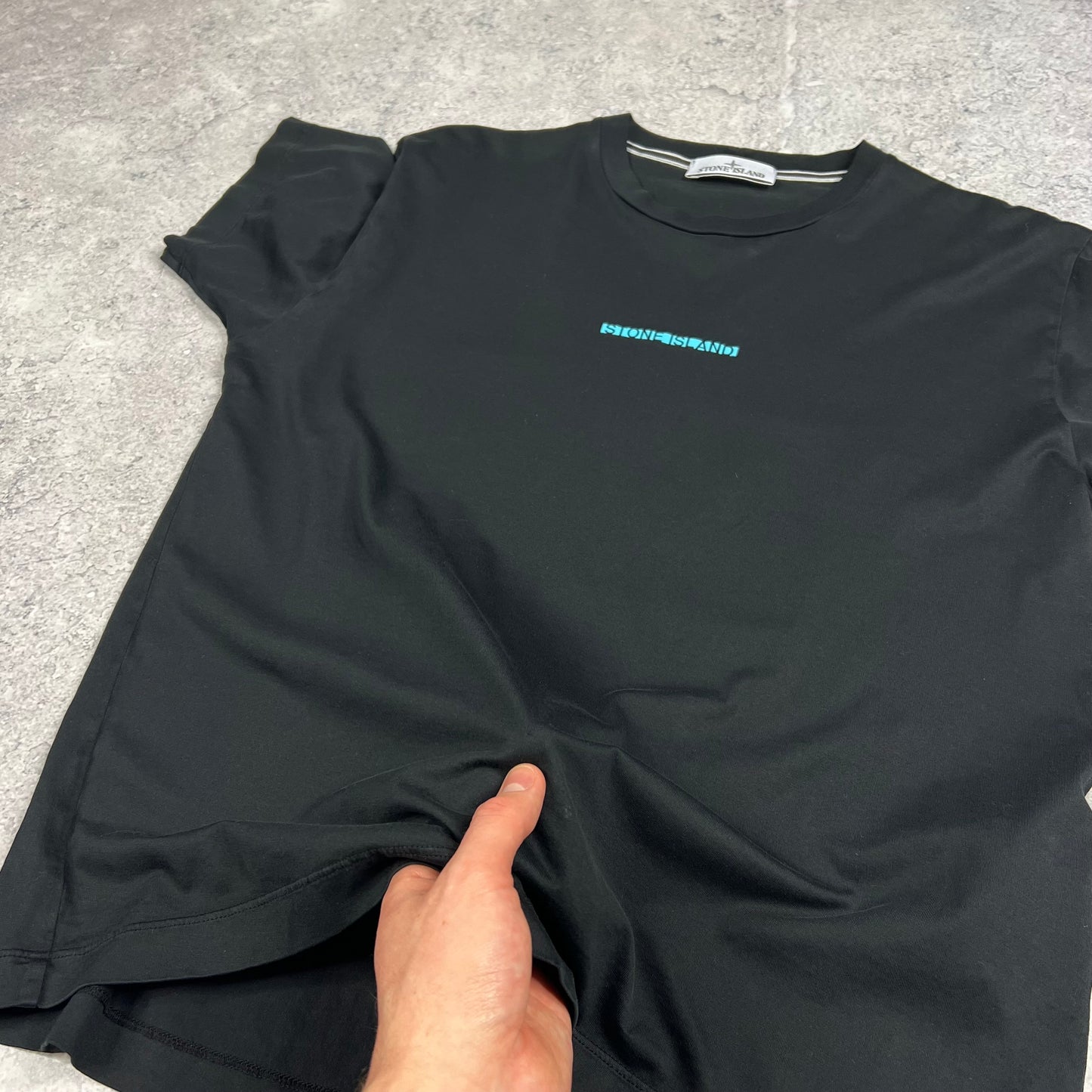 Stone Island Black/Blue Logo T-Shirt Large 21.75”
