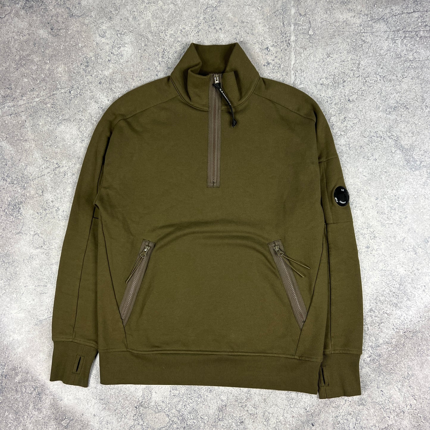 CP Company Khaki Lens Q Zip Sweatshirt Medium 22”