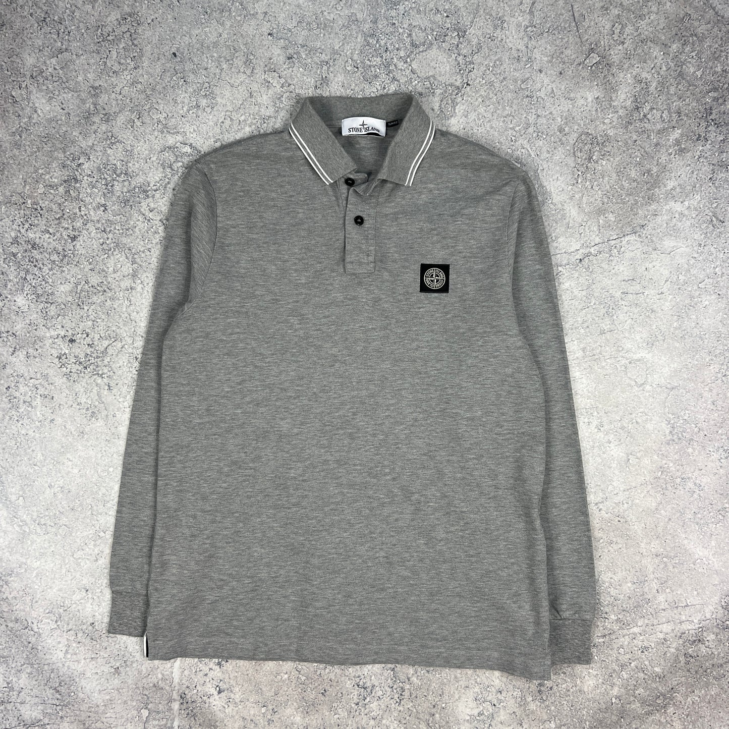 Stone Island Grey L/S Polo Large Slim Fit 21”
