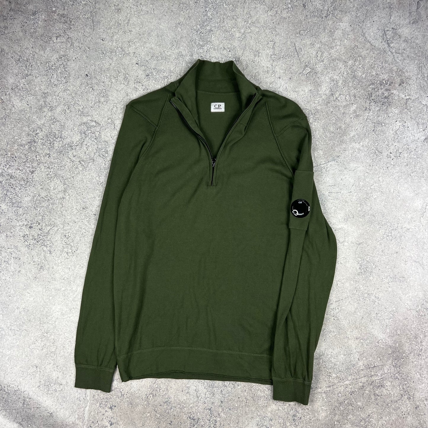 CP Company Green Knit Lens Q Zip Size 50 M/L 20”