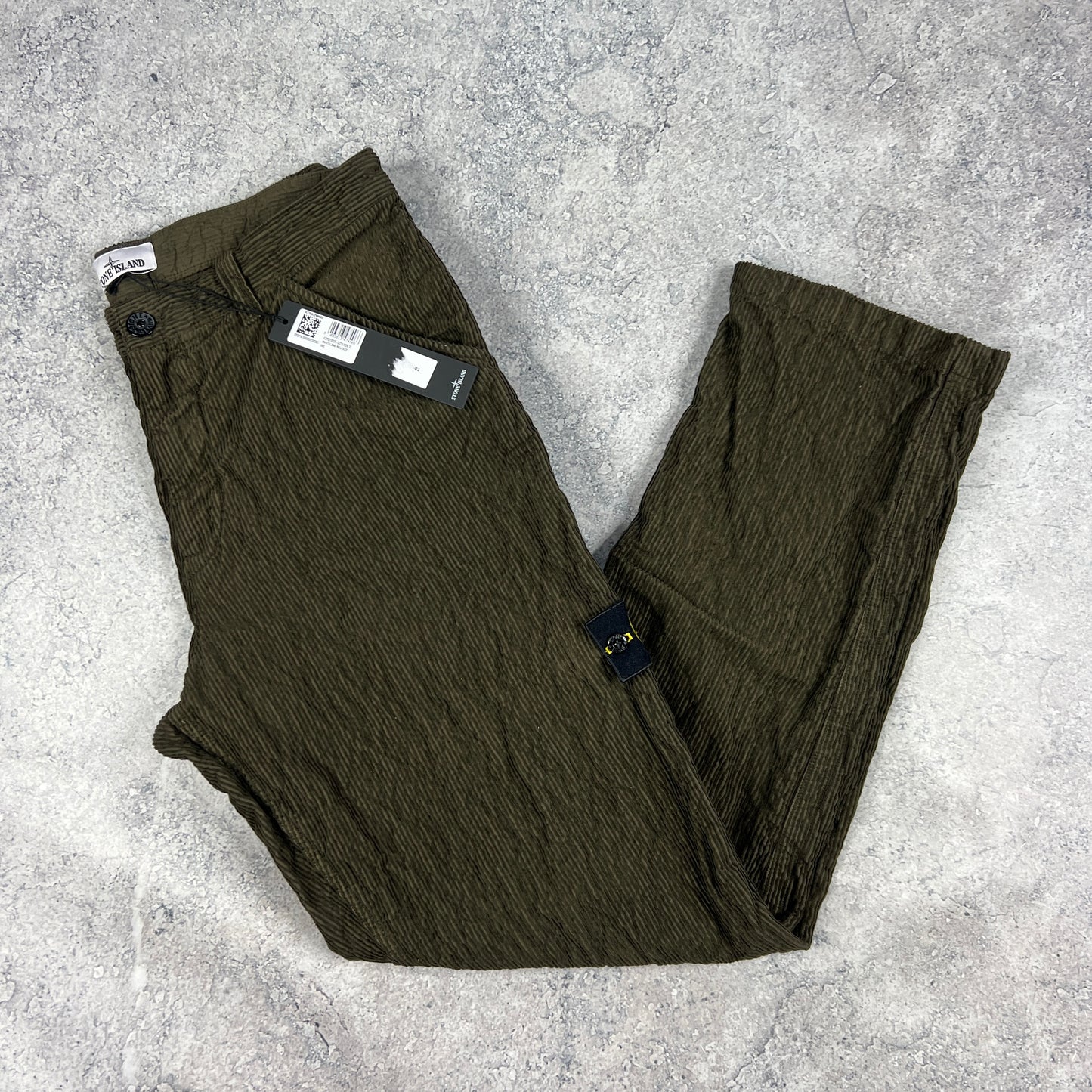 Stone Island Khaki Wrinkled Corduroy Trousers W32” BNWT