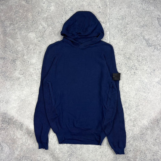 Stone Island Shadow Project Blue Knit Hoodie Medium 20.75”