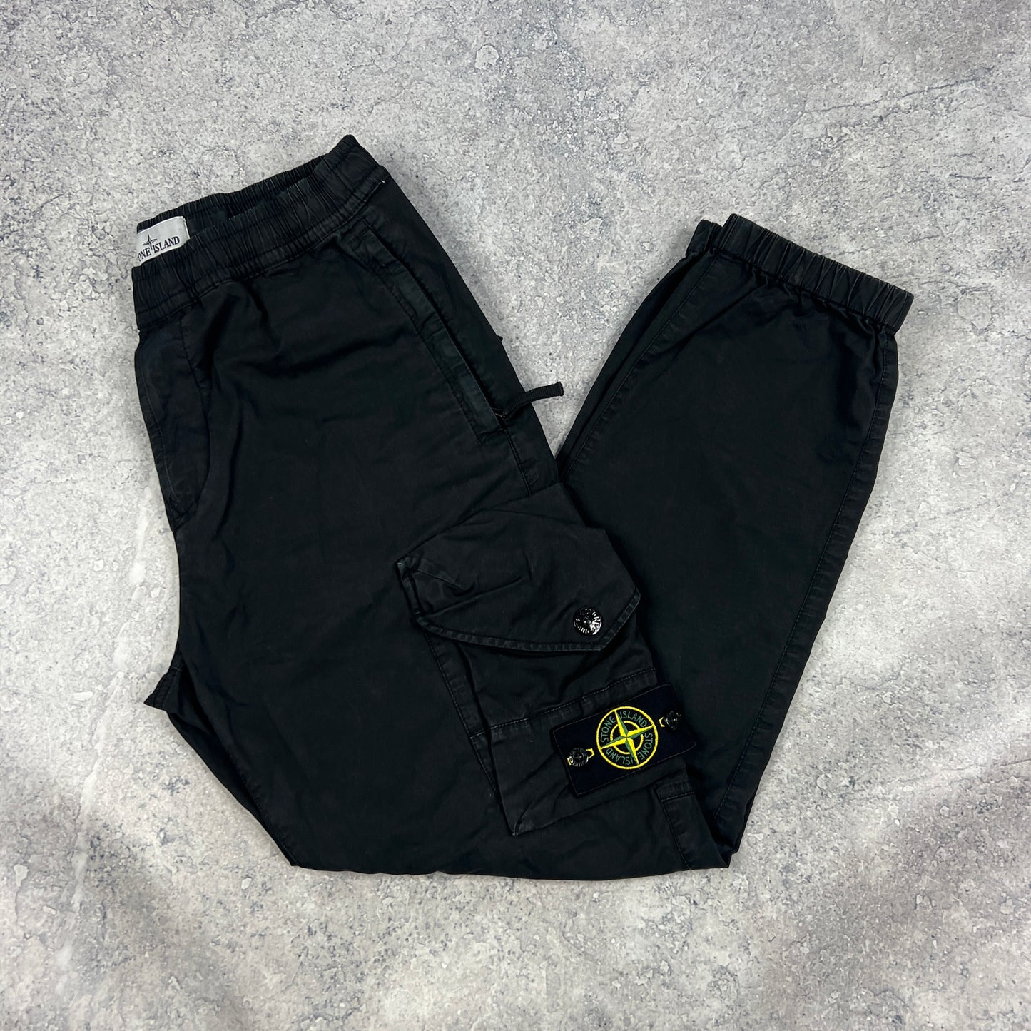 Stone Island Black Cuffed Cargo Trousers W30”