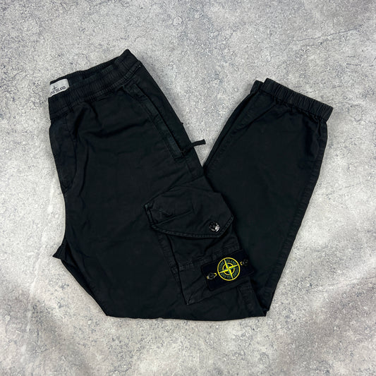 Stone Island Black Cuffed Cargo Trousers W30”
