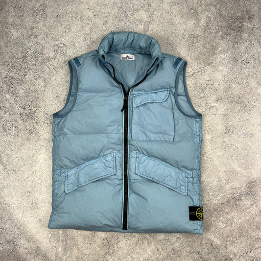 Stone Island Blue Crinkle Reps Down Gilet Large 23.5”