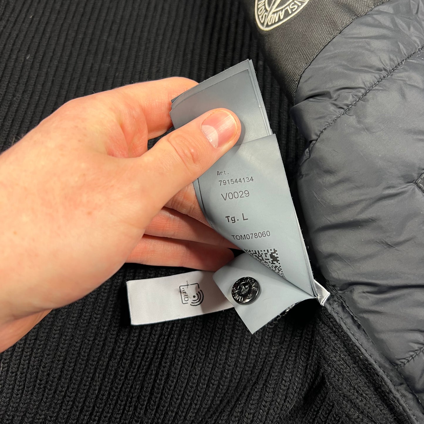 Stone Island Black Nylon Metal Primaloft Hooded Knit Jacket Large 23”