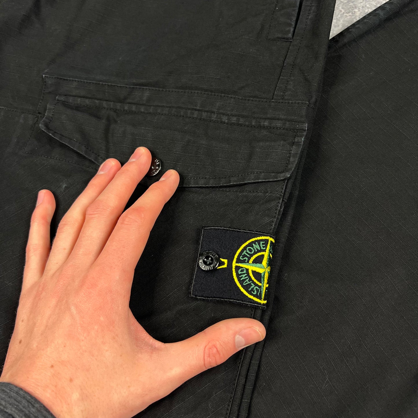 Stone Island Black Ripstop Loose Cargo Trousers W31”
