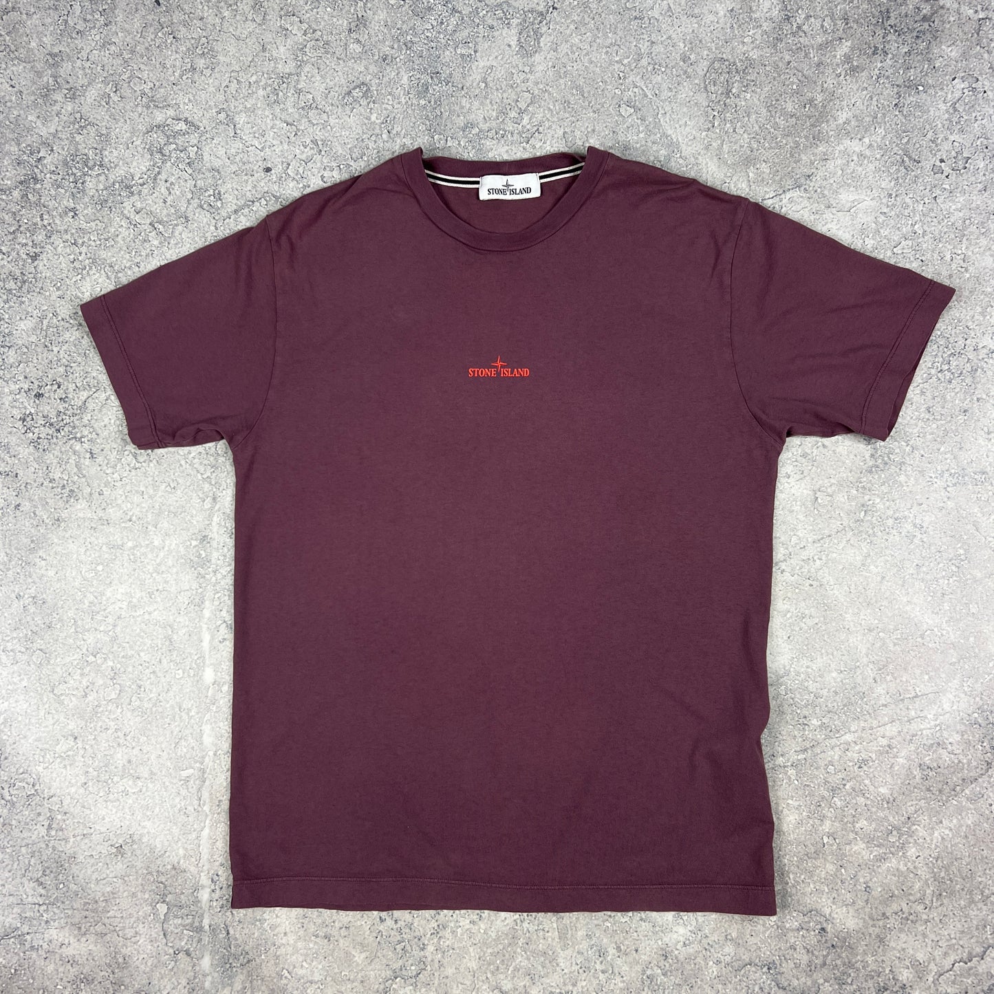 Stone Island Burgundy Tricromia T-Shirt Large 21”