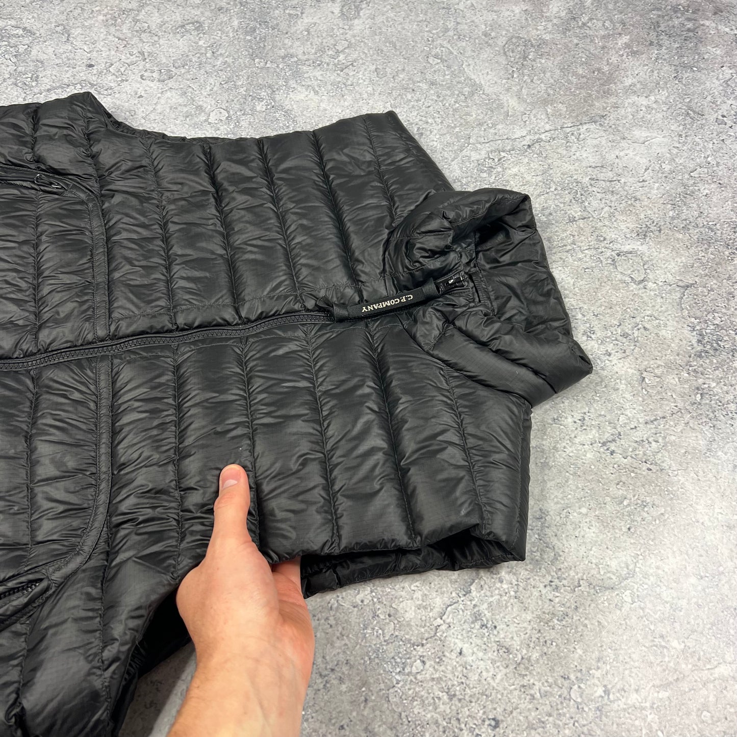 CP Company Black DD Shell Down Lens Gilet Large 22.75”