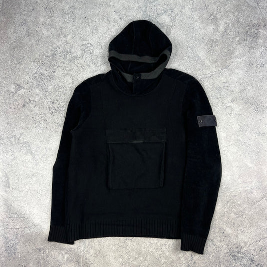 Stone Island Black Ghost Chenille Knit Hoodie Large 23.5”