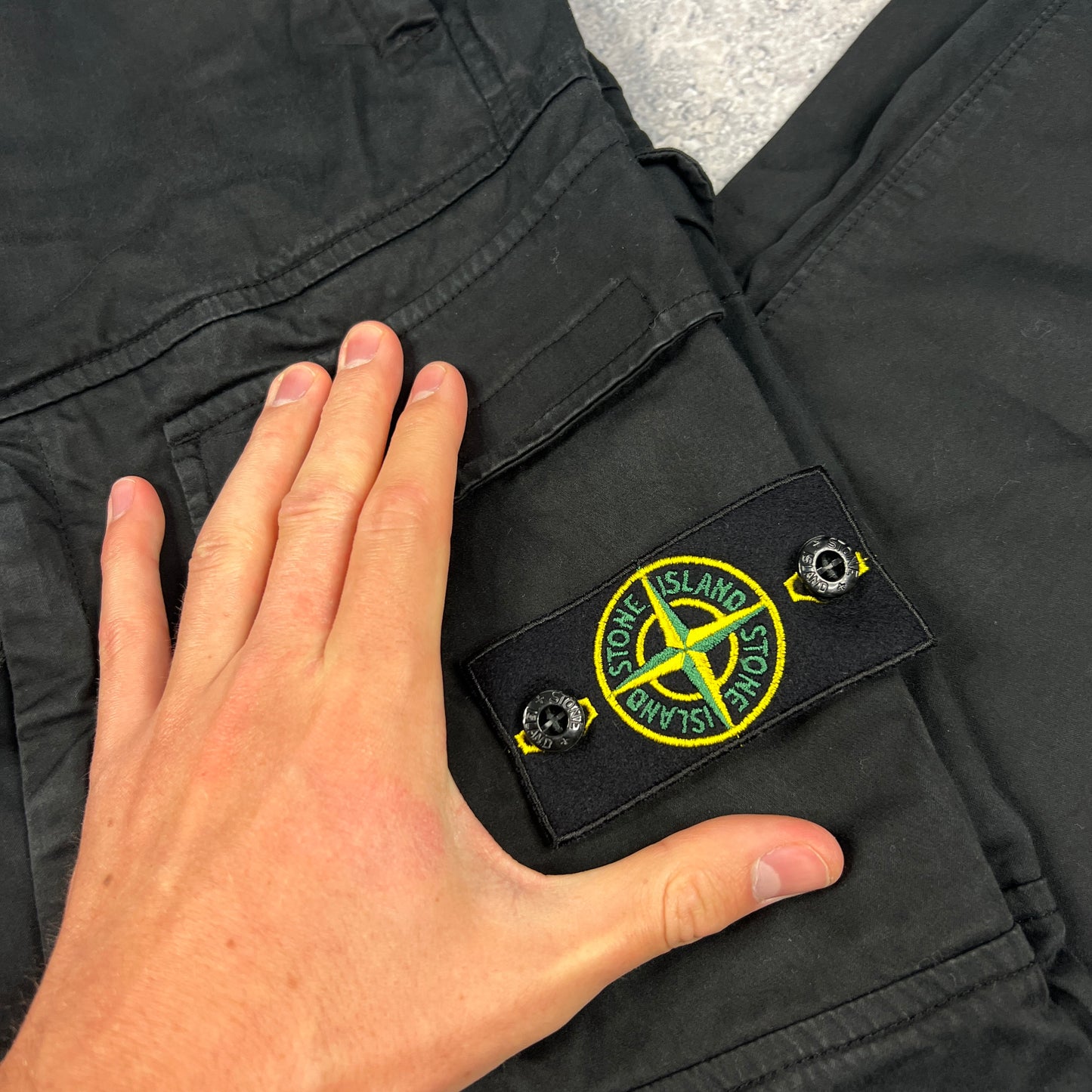 Stone Island Black Loose Fit Cargo Trousers W33-34”
