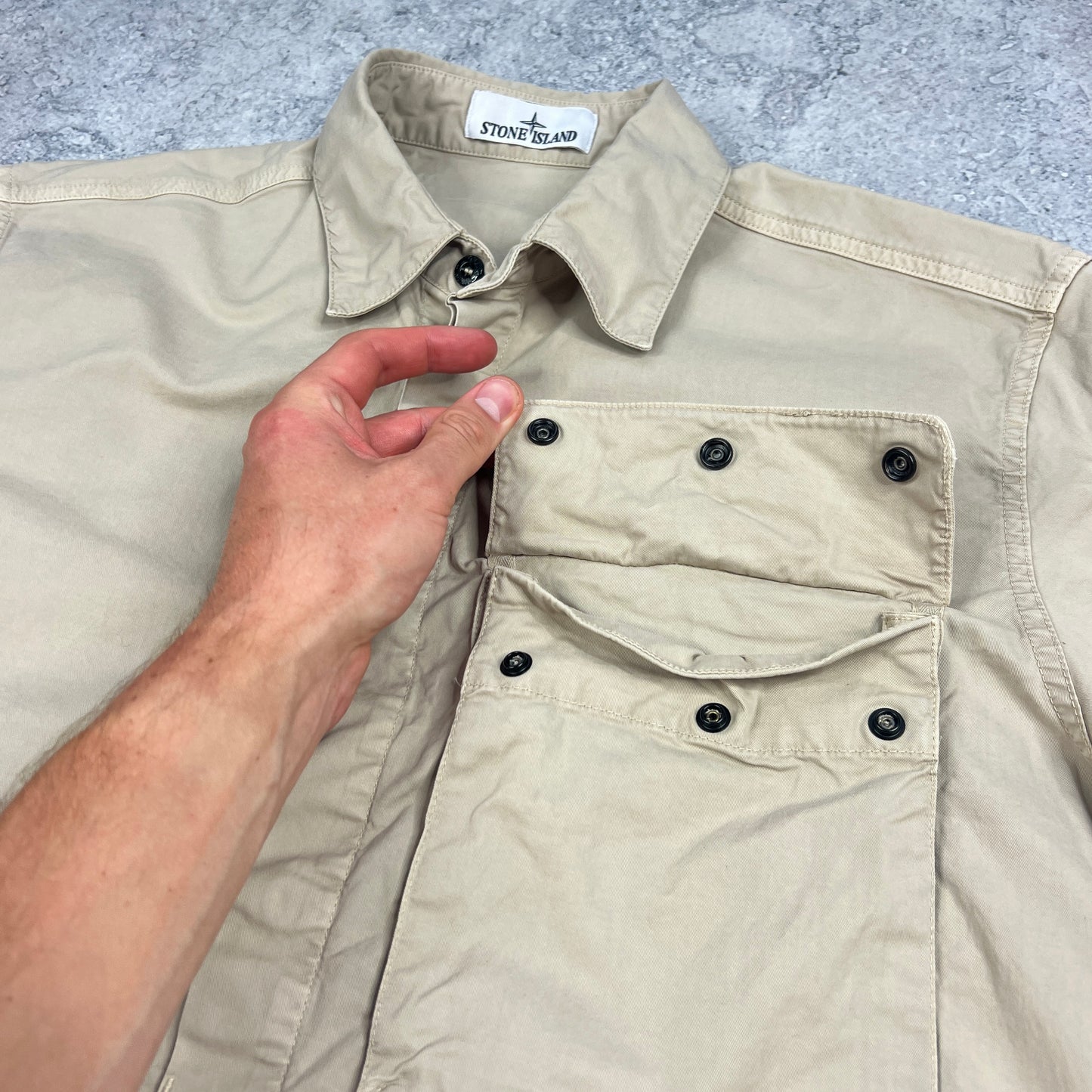 Stone Island Beige S/S Shirt Large 23”