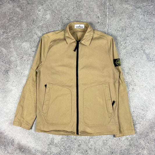 Stone Island Beige Cotton Twill Overshirt Medium 21.5”