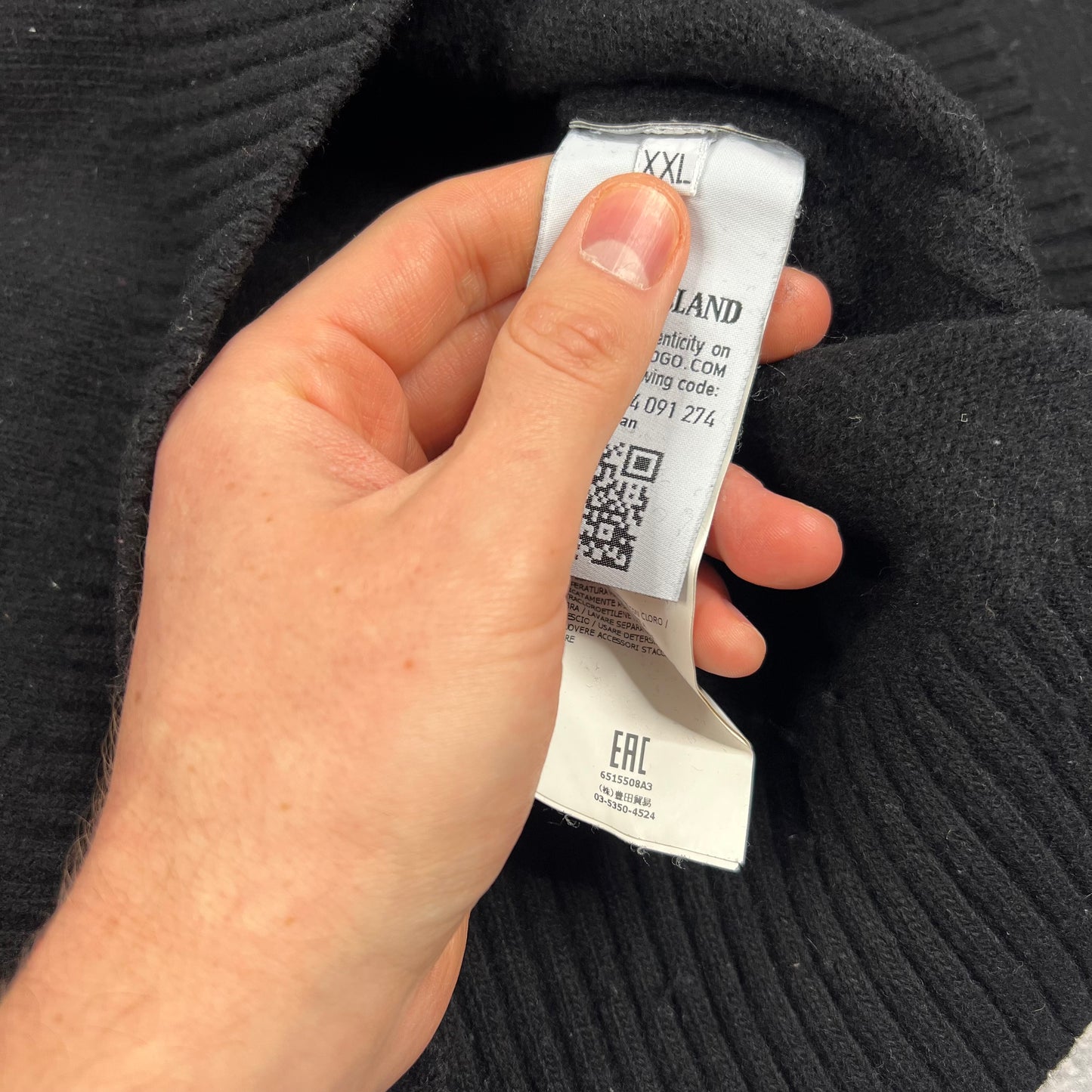 Stone Island Black Wool Quarter Zip Knit XXL 25”