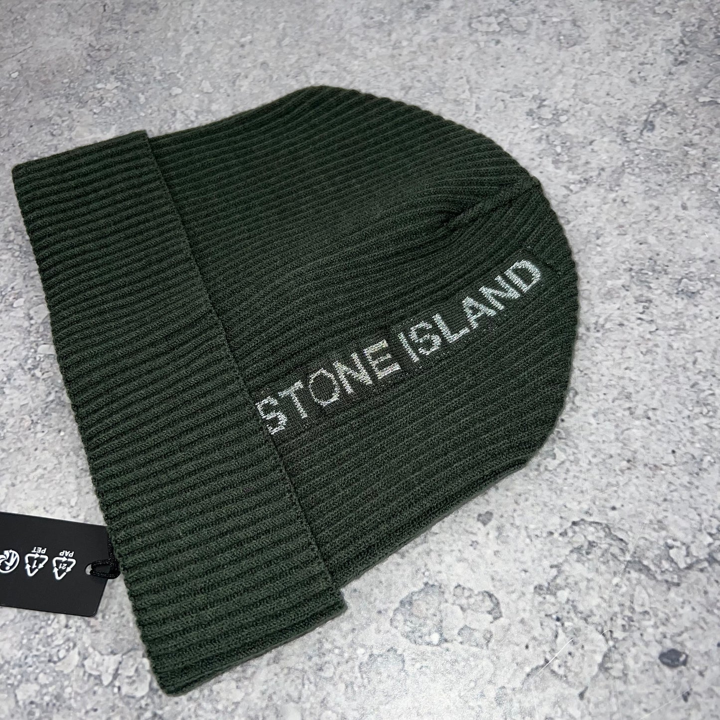 Stone Island Khaki Reflective Logo Beanie BNWT