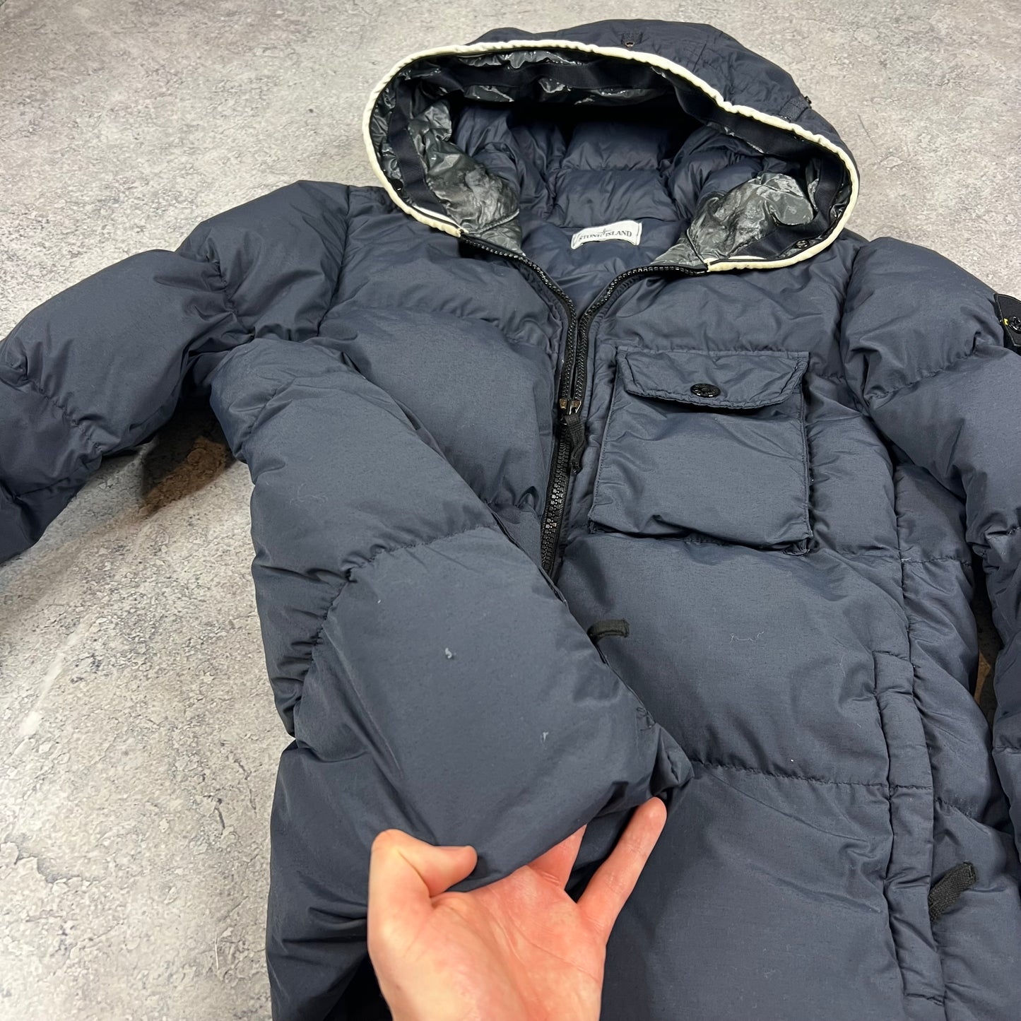 Stone Island Navy Naslan Watro Down Jacket Medium 23”