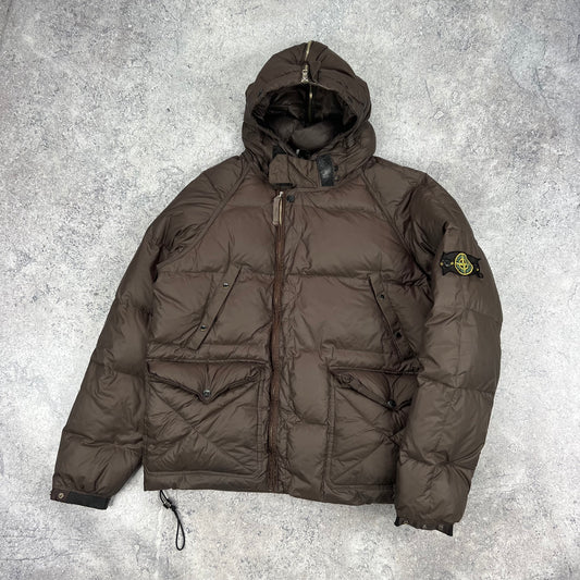 Stone Island Brown Opaque Nylon Tela Down Jacket XL 24.5”
