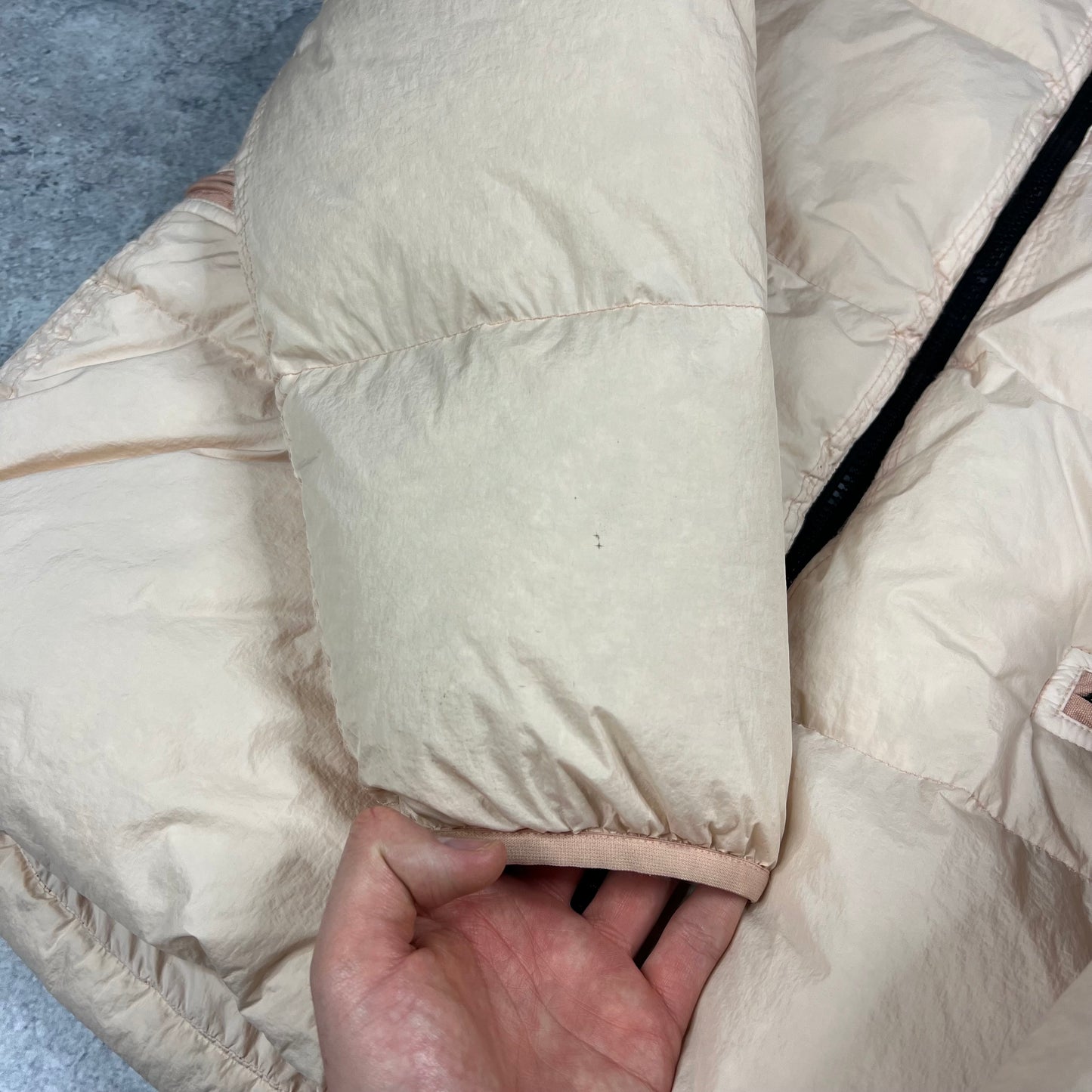 Stone Island Peach Crinkle Reps Down Jacket Large 25.25”