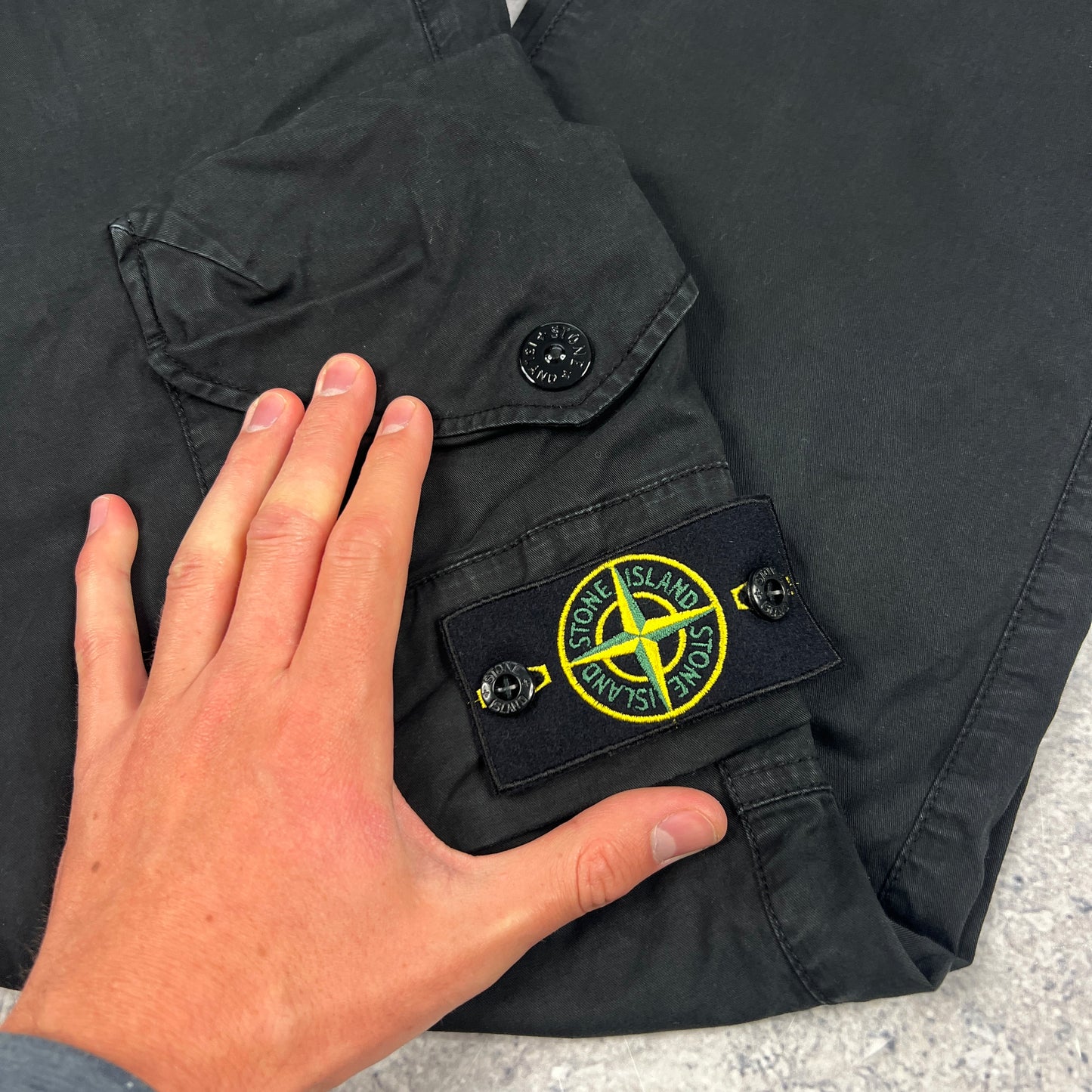 Stone Island Black Cuffed Cargo Trousers W30”