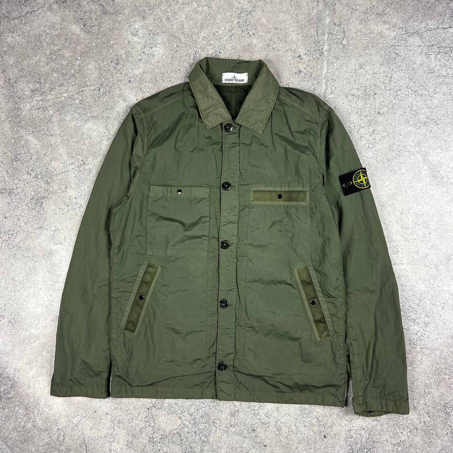 Stone Island Khaki Nylon Seersucker Overshirt Medium 21.5”
