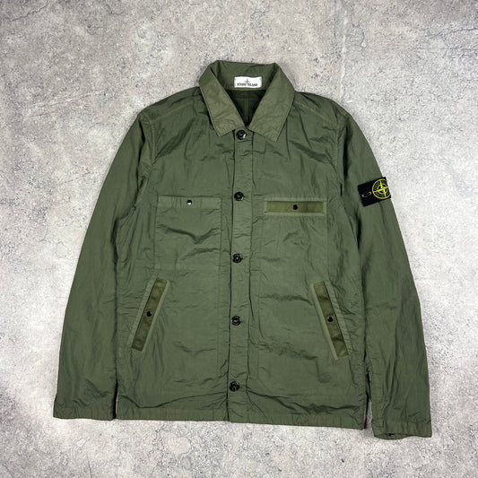 Stone Island Khaki Nylon Seersucker Overshirt Medium 21.5”