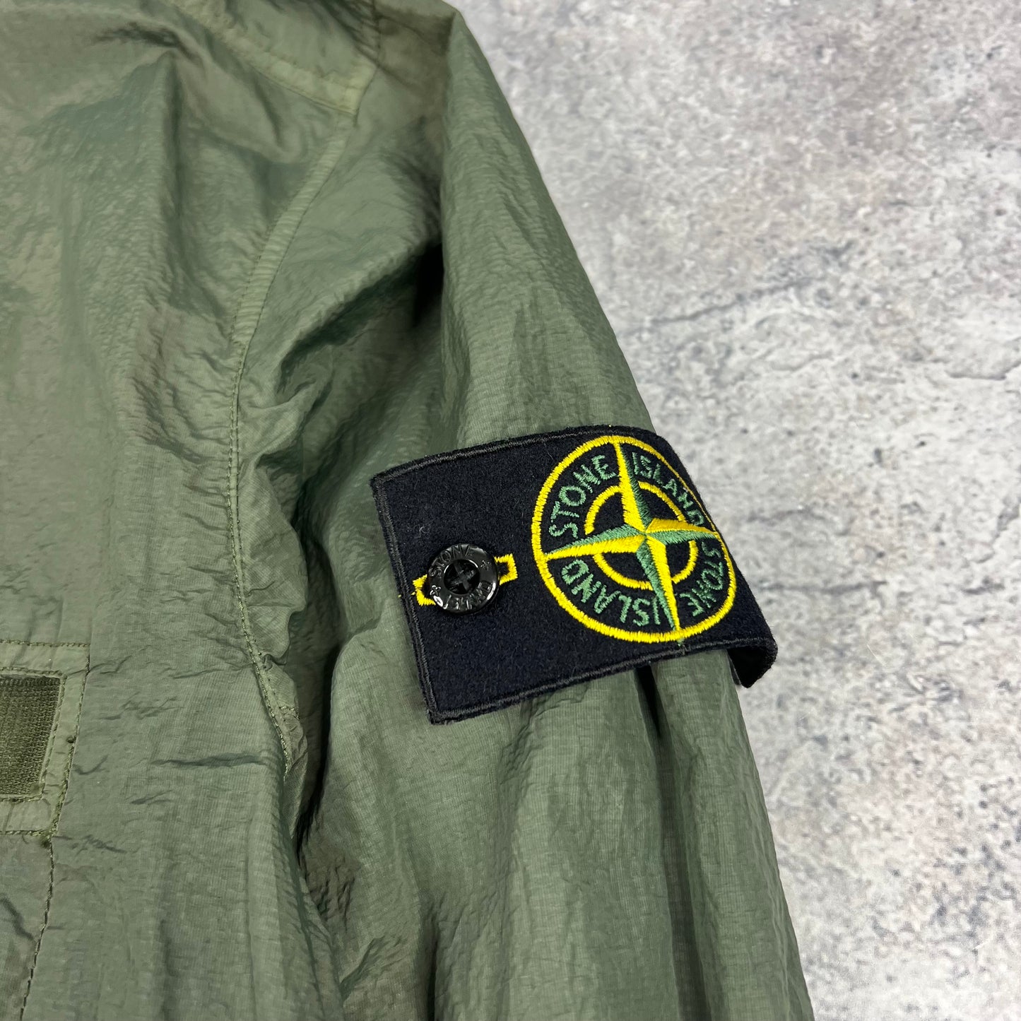 Stone Island Khaki Seersucker Nylon Overshirt  Large 22.5”