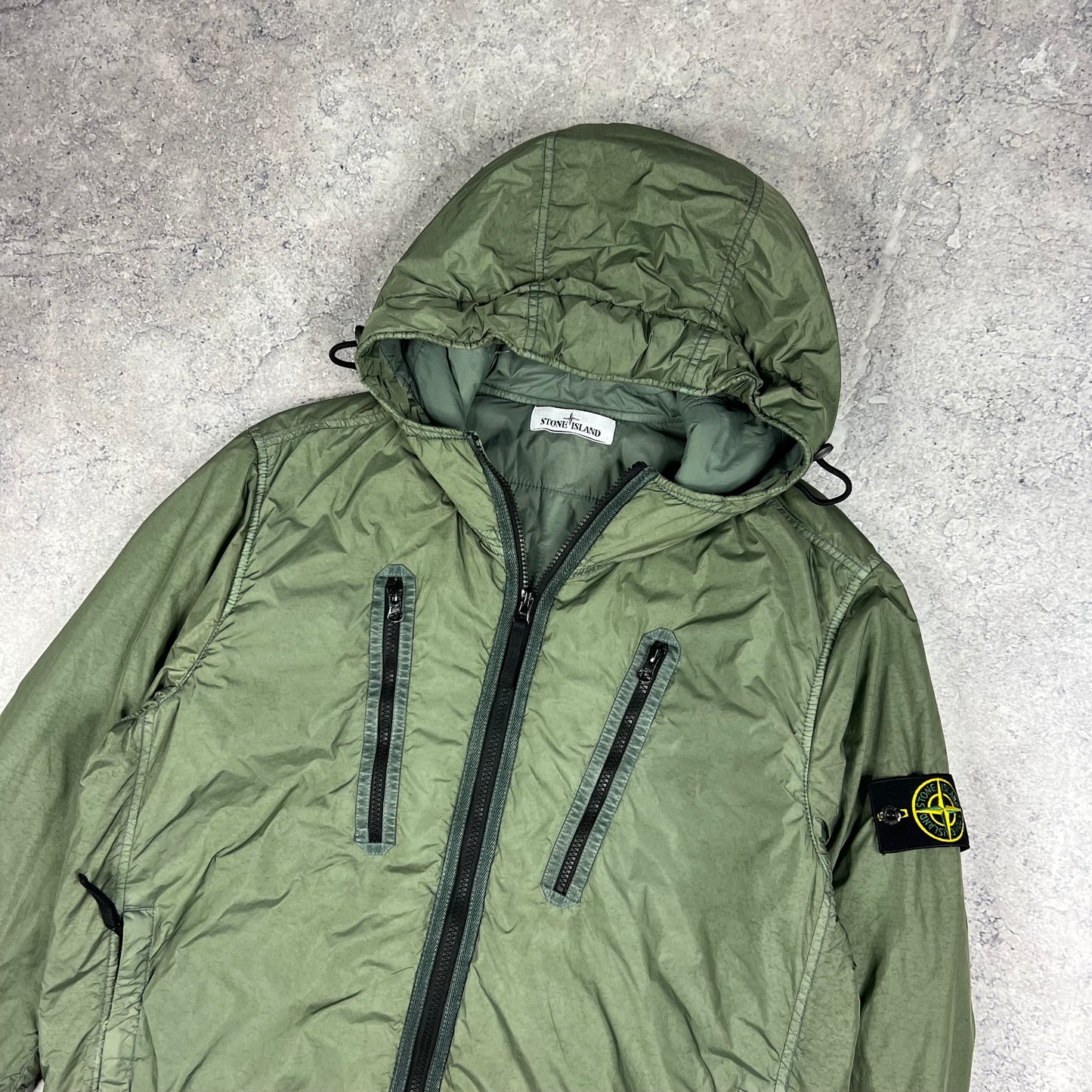 Stone Island Green Crinkle Reps Primaloft Jacket Large 23.5”