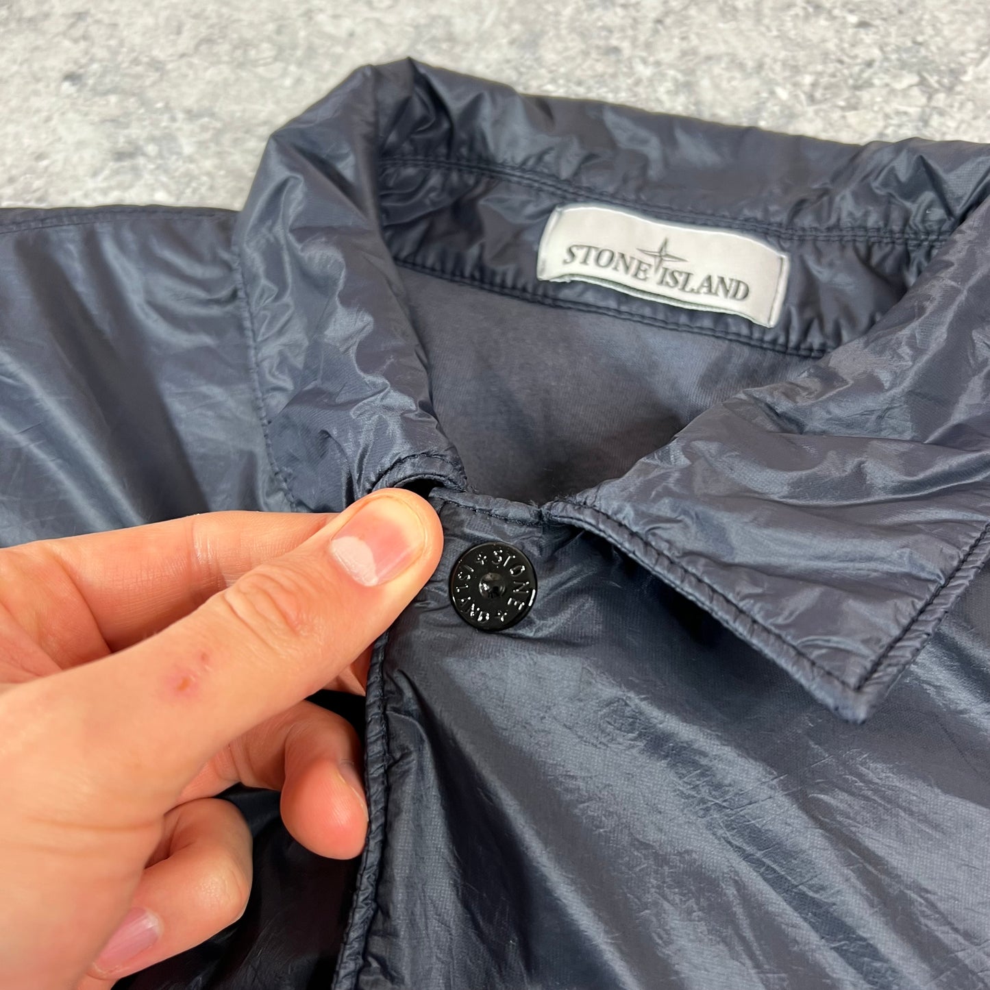 Stone Island Navy Micro Yarn Coach Jacket Large 23.5”