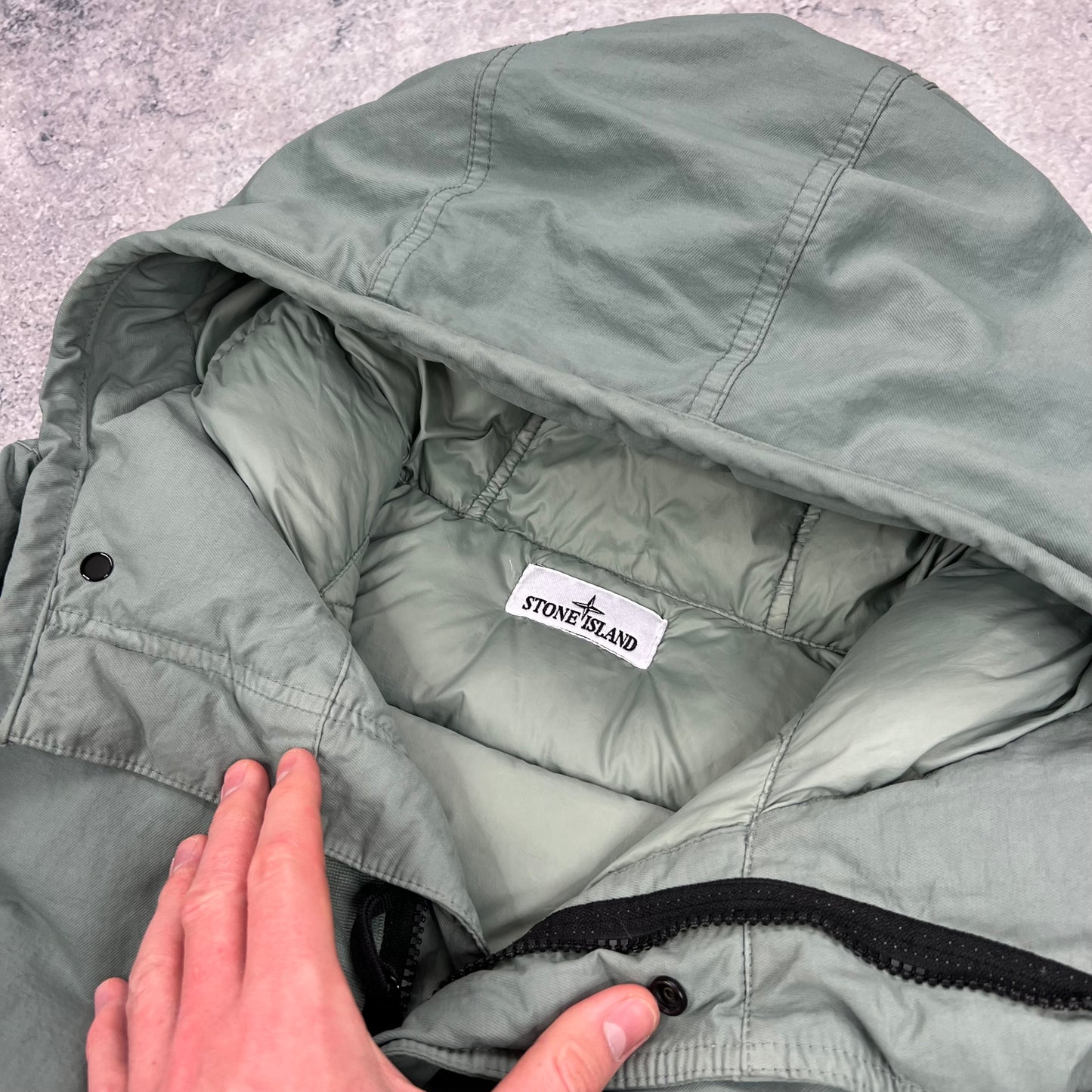 Stone Island Green Opaque Nylon Twill Down Jacket Large 26.5”