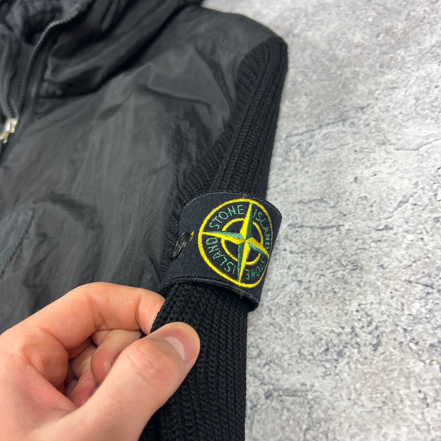 Stone Island Black Nylon Metal Primaloft Hooded Knit Jacket Large 23”