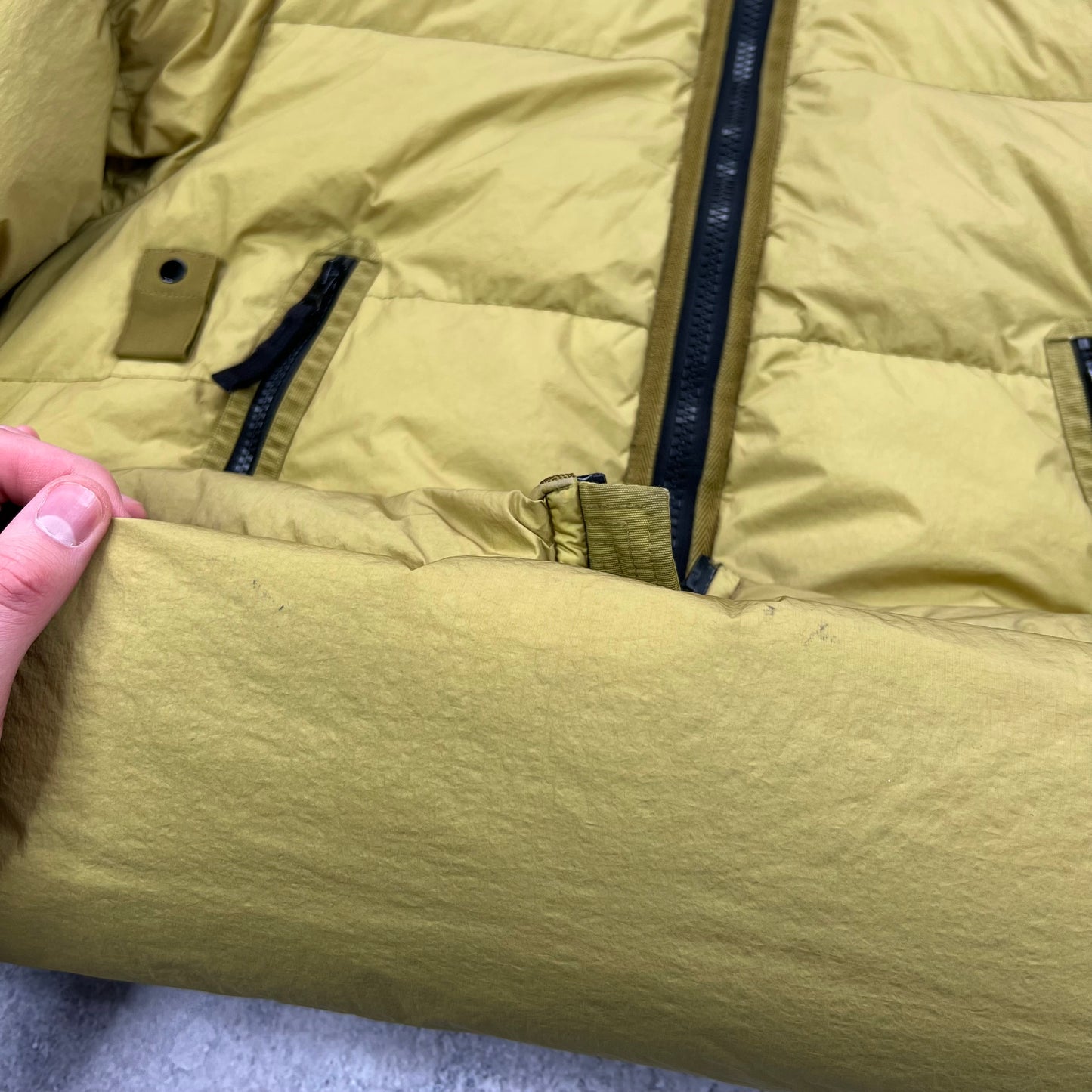 Stone Island Mustard Crinkle Reps Down Jacket Large 23”