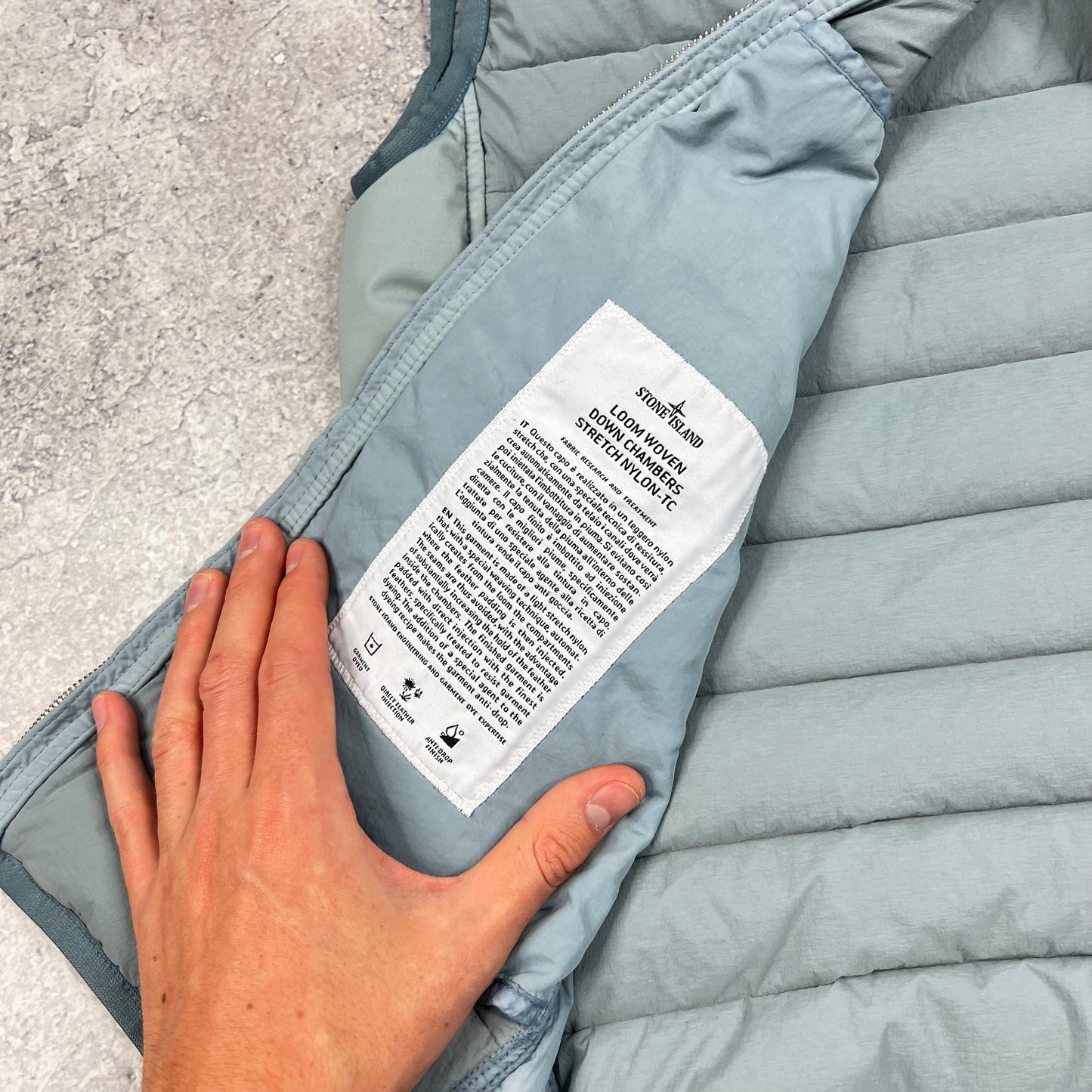 Stone Island Blue Loom Woven Down Gilet Medium 20.5”