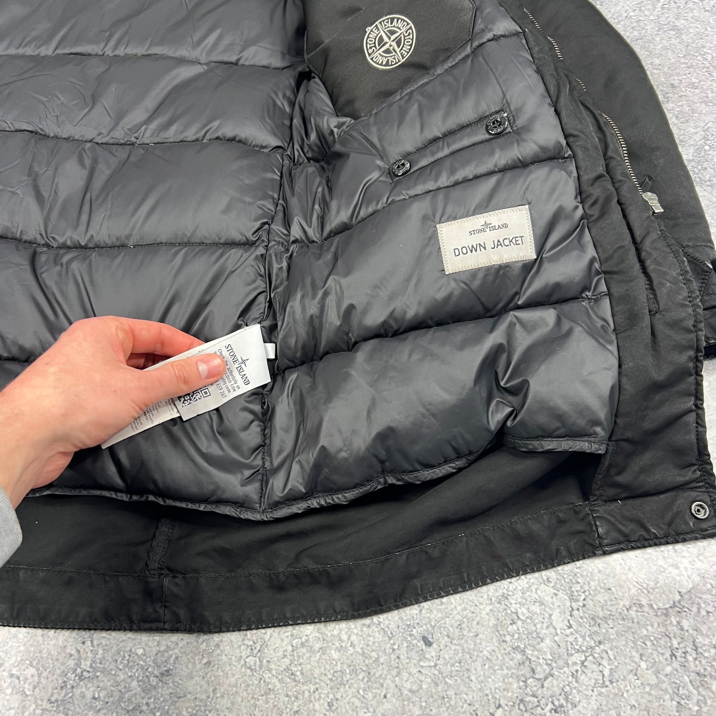 Stone Island Black David Down Parka Jacket Small 22”