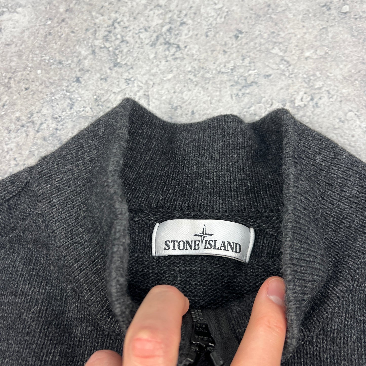 Stone Island Dark Grey Wool Q Zip Jumper XL 23”