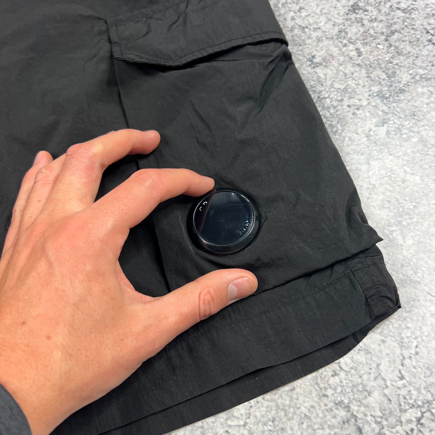 CP Company Black Chrome Lens Cargo Shorts 46- W30-32”