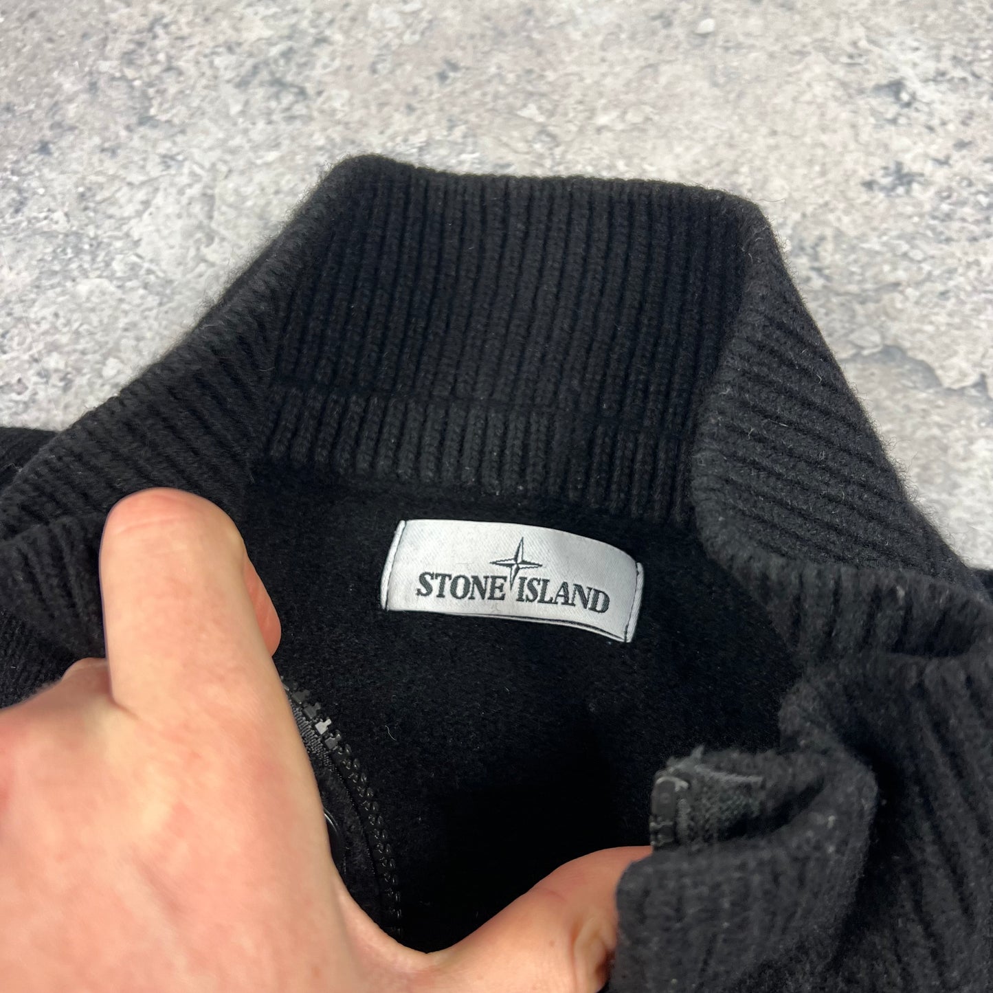 Stone Island Black Wool Quarter Zip Knit XXL 25”