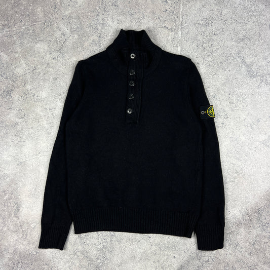 Stone Island Black Wool Quarter Zip Pullover Medium 20.5”