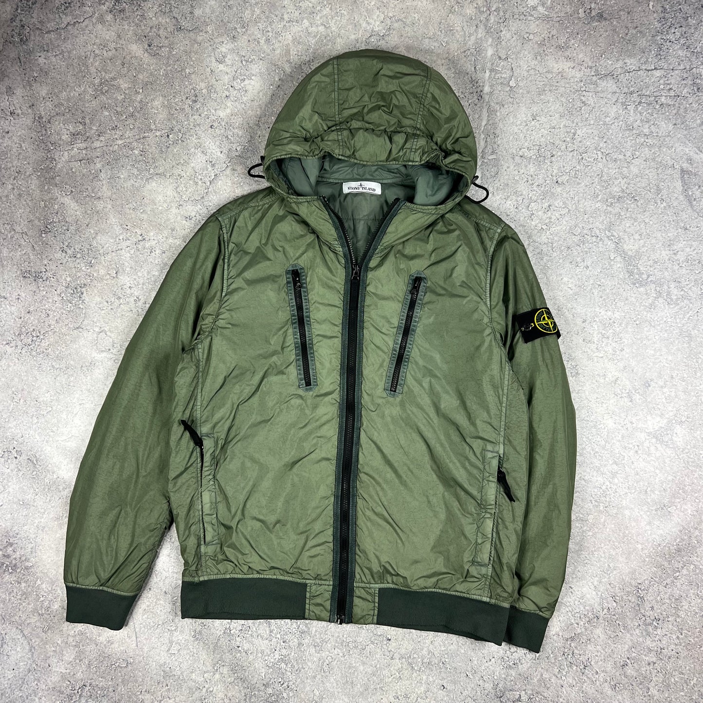 Stone Island Green Crinkle Reps Primaloft Jacket Large 23.5”