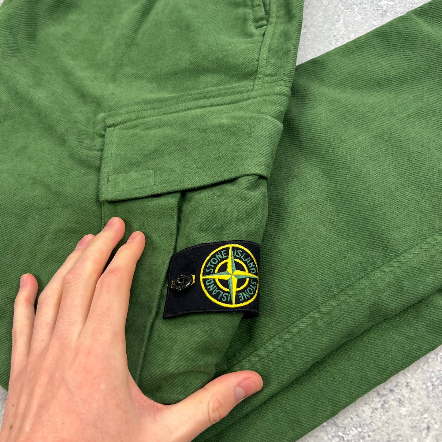 Stone Island Green Diagonal Weave Cargo Trousers W34”