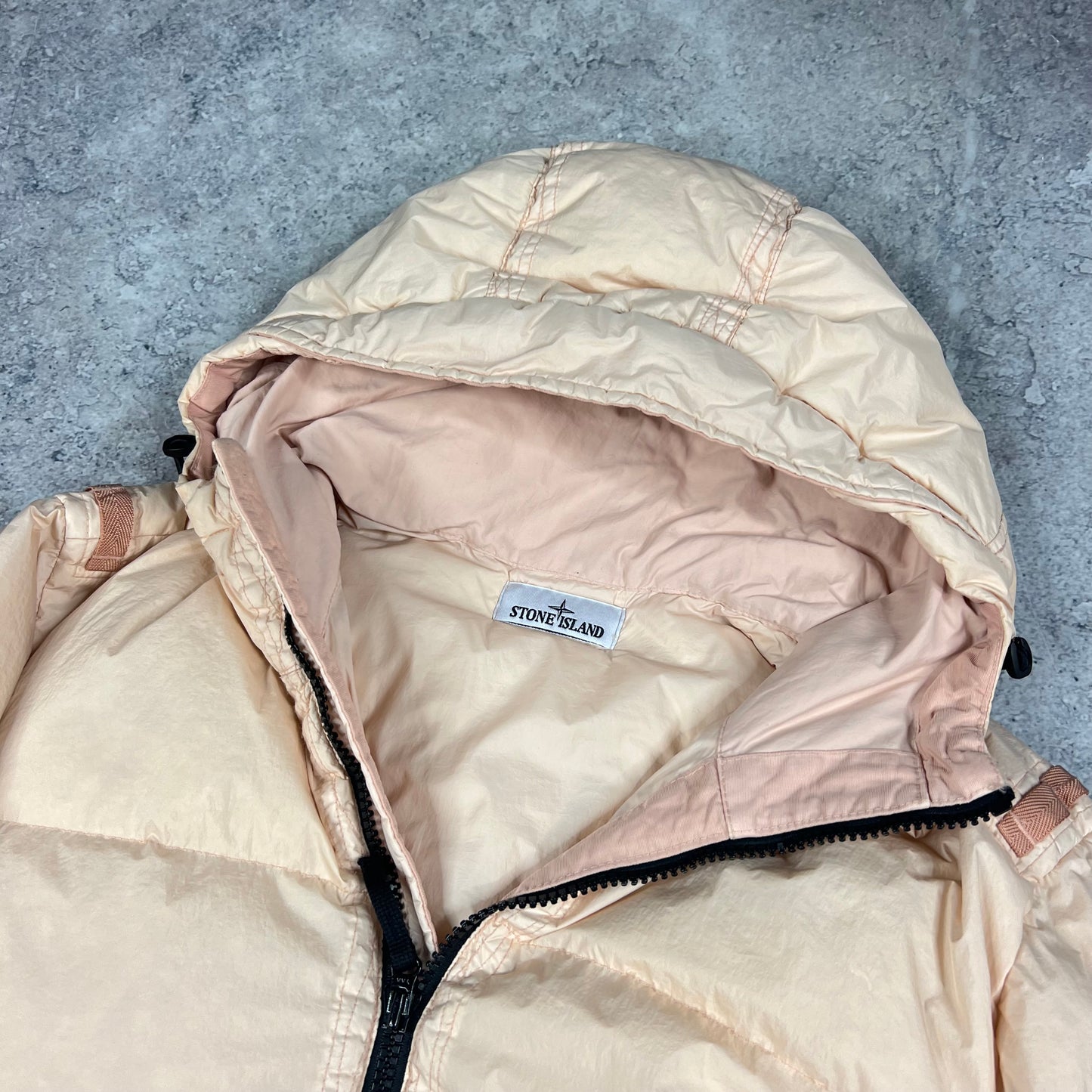Stone Island Peach Crinkle Reps Down Jacket Large 25.25”