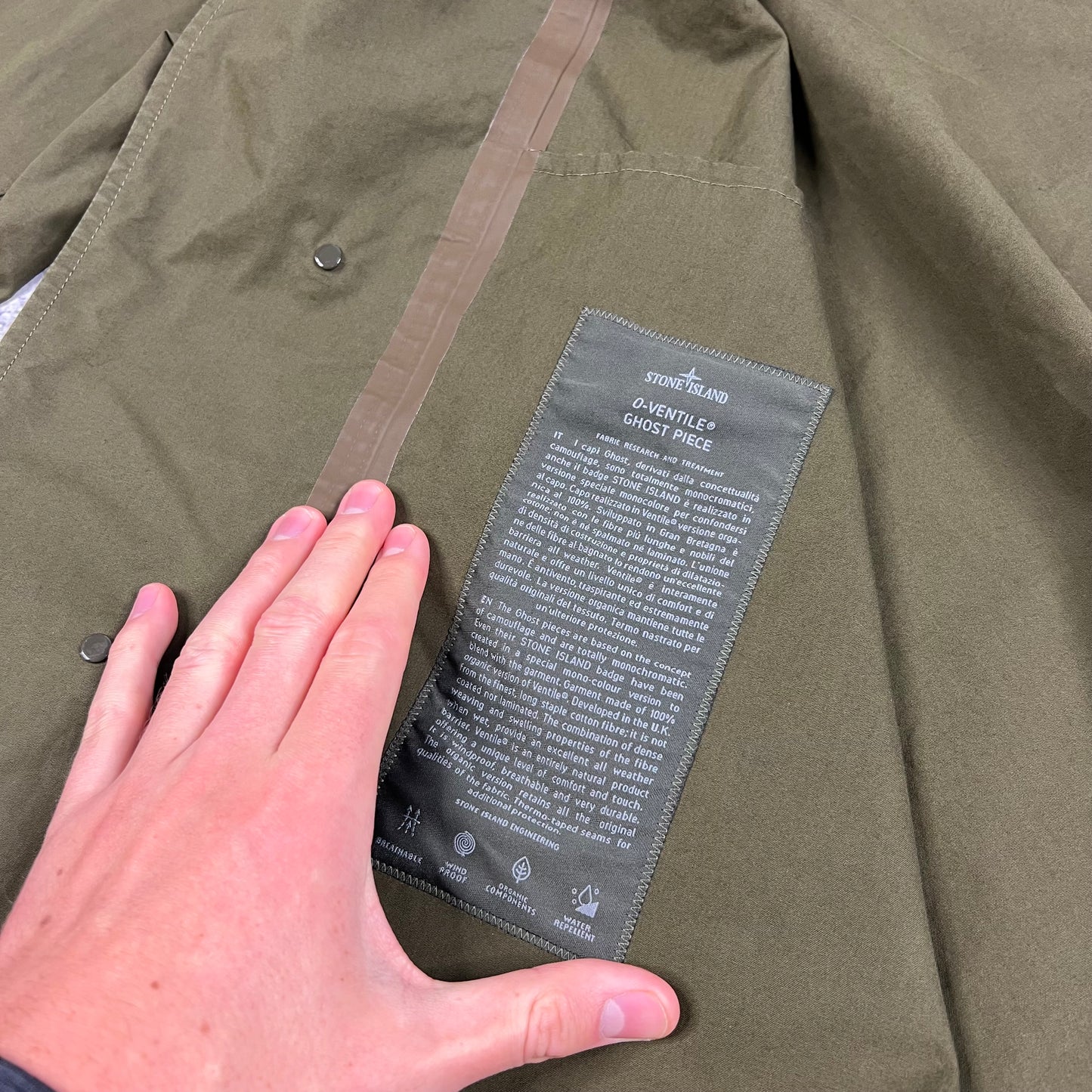 Stone Island Ghost Khaki O Ventile Mac Jacket XL 26” BNWT