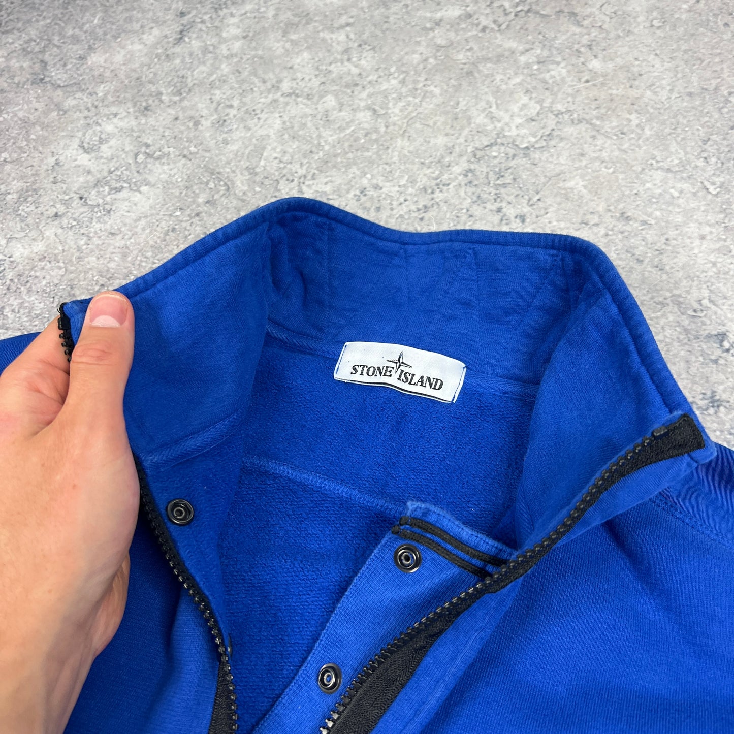 Stone Island Blue Q Zip Sweatshirt Large 23”