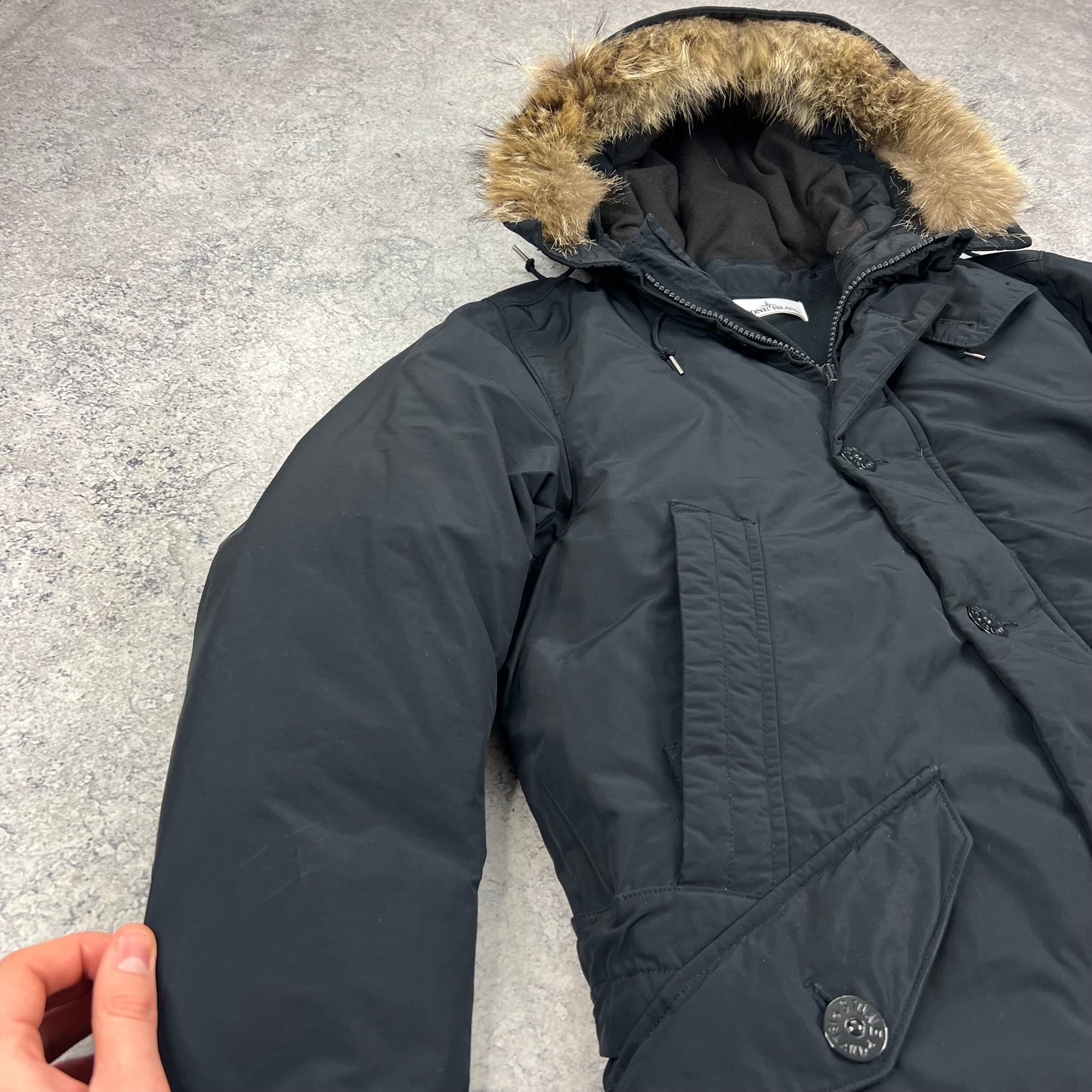 Stone Island Navy Micro Reps Down Parka Medium 23”