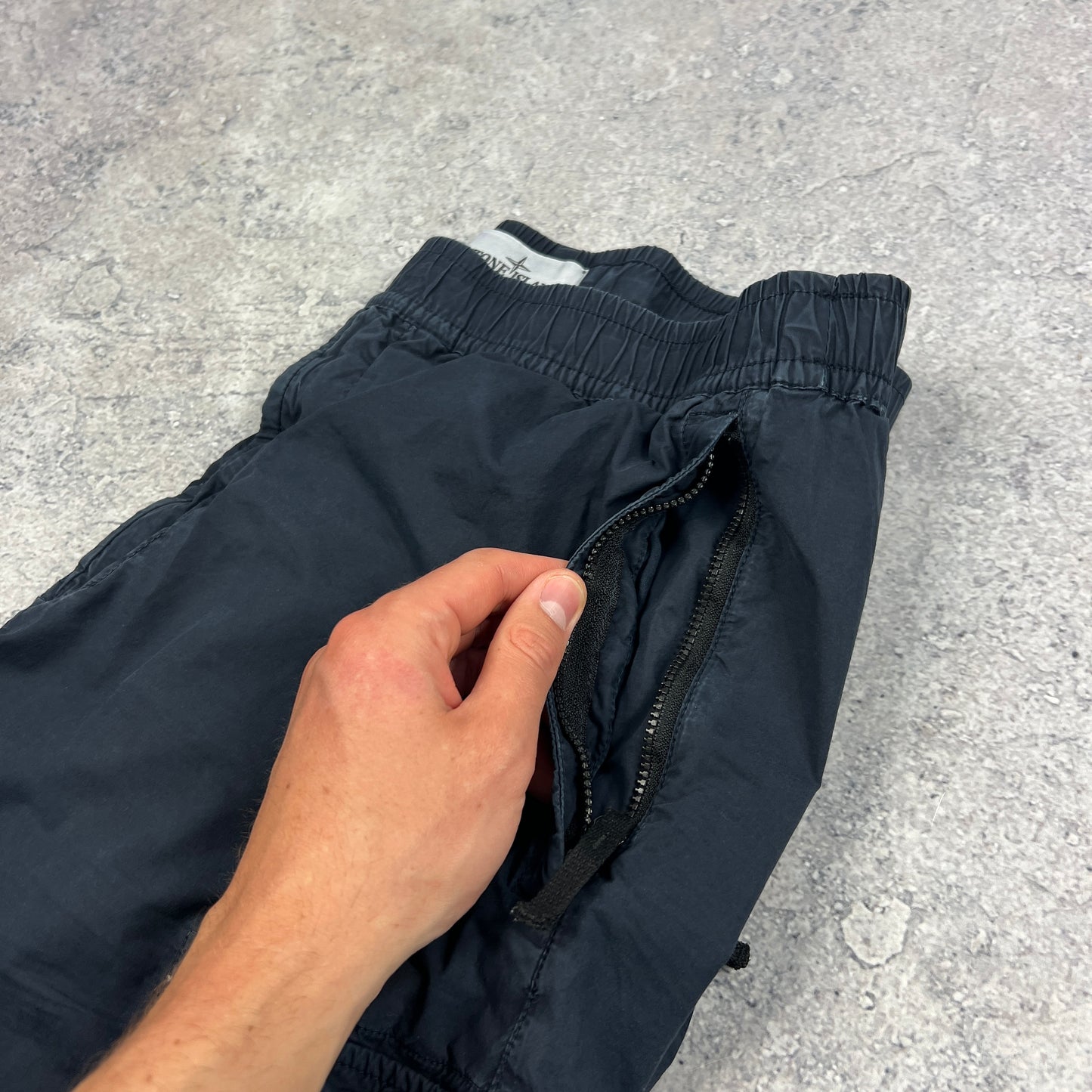 Stone Island Navy Cuffed Tela Parachute Cargo Trousers W34”
